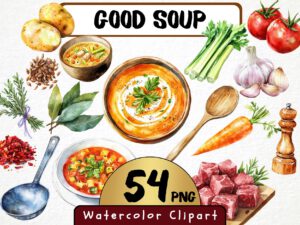 Watercolor Good Soup Clipart 54 Png, Kitchen Graphics, Tomato Vegetable Food Art, Ramen, Chicken Noodle Soup Digital Prints, Commercial Use