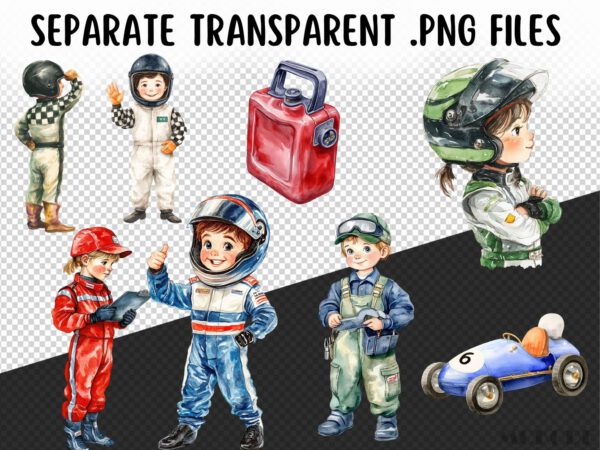 Racing Kids Watercolor Clipart 82 Png Race Car Graphics, Race Track Cool Cars, Trophy, Boys Birthday Nursery Crafting Commercial Use Digital - Image 10