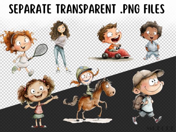 Funny Kids Clipart 75 Png, Watercolor School Boy and Girl Playing Illustration, Quirky Baby Gift Art, Digital Prints, Instant Download - Image 10
