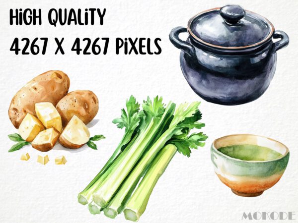 Watercolor Good Soup Clipart 54 Png, Kitchen Graphics, Tomato Vegetable Food Art, Ramen, Chicken Noodle Soup Digital Prints, Commercial Use - Image 2
