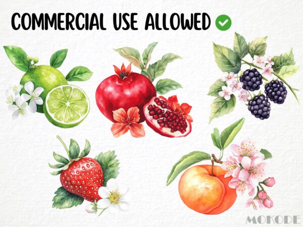 Watercolor Fruit Blossoms Clipart 24 Png, Apple Illustration, Fruit Flower Collection, Summer Berry Instant Digital Download, Card Making - Image 3