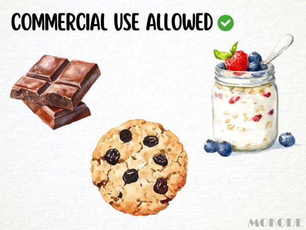 Watercolor Oatmeal Breakfast Clipart 60  Png, Morning Food, Oatmeal Cookie Clipart, Oatmeal bar, Healthy Food Digital Prints, Commercial Use - Image 3