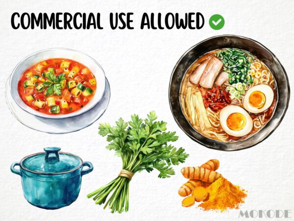 Watercolor Good Soup Clipart 54 Png, Kitchen Graphics, Tomato Vegetable Food Art, Ramen, Chicken Noodle Soup Digital Prints, Commercial Use - Image 3