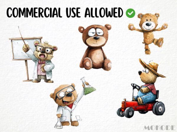 Funny Teddy Clipart 24 Png, Cute Caricature Woodland Animals Art, Quirky Brown Bear Watercolor, Cartoon Teddy Digital Prints, Sublimation - Image 3