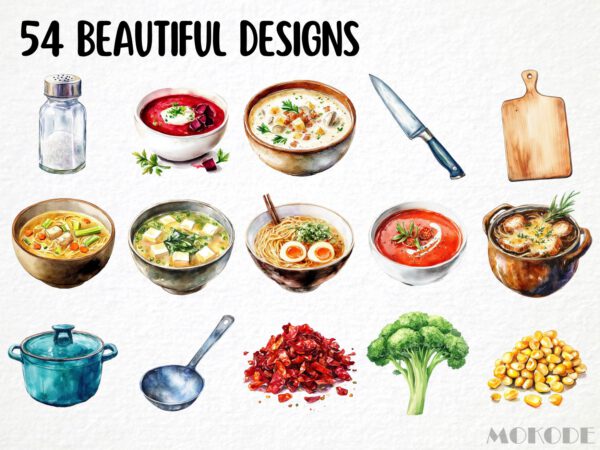 Watercolor Good Soup Clipart 54 Png, Kitchen Graphics, Tomato Vegetable Food Art, Ramen, Chicken Noodle Soup Digital Prints, Commercial Use - Image 4