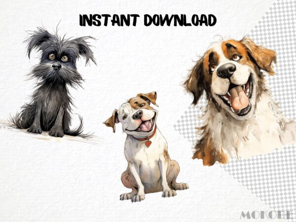 Funny Dog Breeds Clipart 45 Png, Cute Caricature pet, Quirky Puppies Watercolor, Angry Dog, Cartoon Animal, Digital Download Prints, Sticker - Image 2