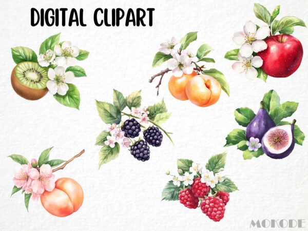 Watercolor Fruit Blossoms Clipart 24 Png, Apple Illustration, Fruit Flower Collection, Summer Berry Instant Digital Download, Card Making - Image 5
