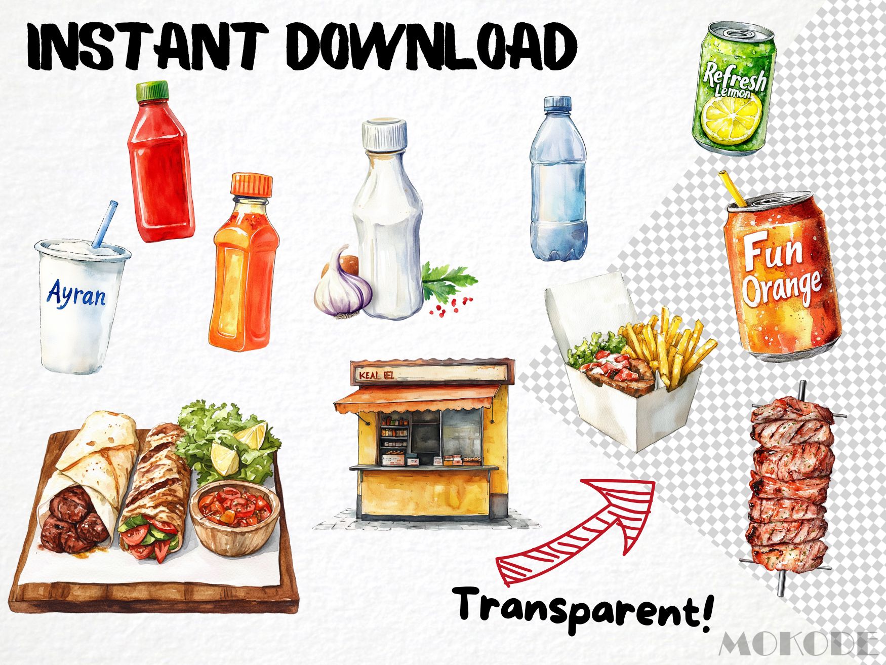 » Watercolor Döner Kebab Clipart 75 Png, Turkish Doner Shop Graphics ...
