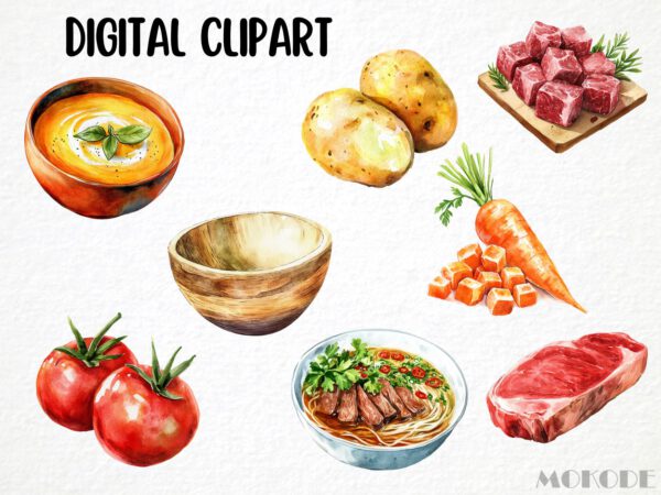 Watercolor Good Soup Clipart 54 Png, Kitchen Graphics, Tomato Vegetable Food Art, Ramen, Chicken Noodle Soup Digital Prints, Commercial Use - Image 5