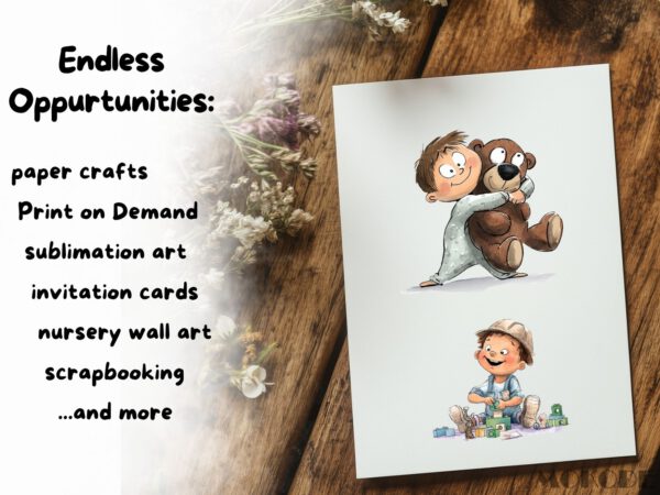 Funny Kids Clipart 75 Png, Watercolor School Boy and Girl Playing Illustration, Quirky Baby Gift Art, Digital Prints, Instant Download - Image 8