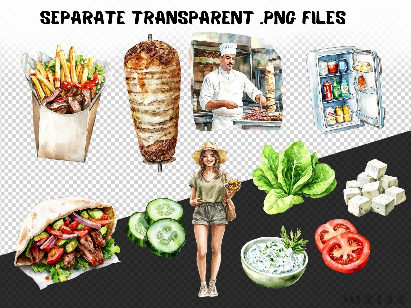 » Watercolor Döner Kebab Clipart 75 Png, Turkish Doner Shop Graphics ...