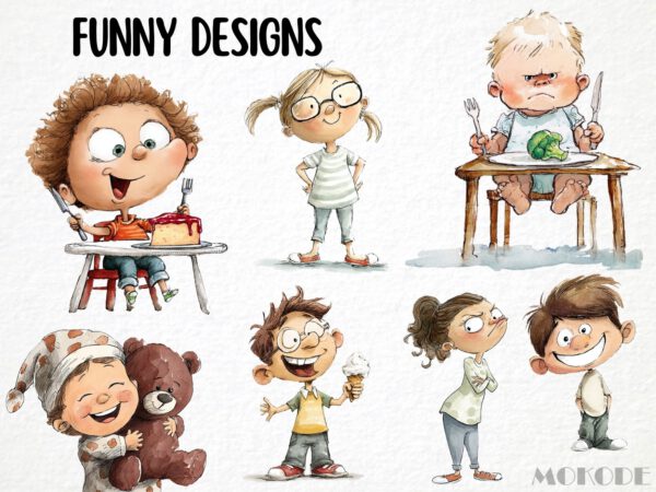 Funny Kids Clipart 75 Png, Watercolor School Boy and Girl Playing Illustration, Quirky Baby Gift Art, Digital Prints, Instant Download - Image 5