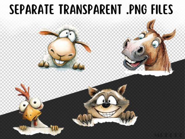Funny Peeking Animals Clipart Bundle 42 Png, Watercolor Dog, Cat Portrait, Quirky Cartoon Pet Face Illustration, Commercial Use, Digital art - Image 9