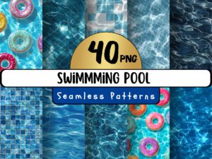 40 High Quality Swimming Pool Patterns Png, Seamless Summer Pool Digital Paper, Blue Water Pattern, Beach Digital Download, Commercial Use