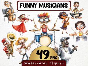 Funny Musical Animals Clipart 38 Png, Cute Animals Playing Guitar, Silly Band, Cartoon Dog, Nursery Music, Digital Art, Scrapbooking, Prints
