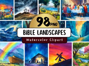 Bible Landscapes Clipart – 98 PNGs of Watercolor Old & New Testament Scenes, Jesus Christ & Christian Bible Stories. Perfect for Sunday School, Religious Art & Faith-Based Projects – inspire with every creation!