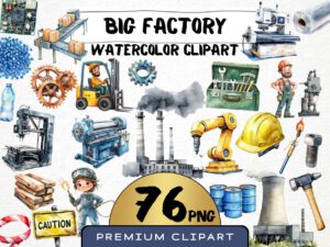 Big Factory Clipart 76 Png, Watercolor Industrial Production Graphics, Robot Package Shipping Assembly Line Instant Download, Commercial Use