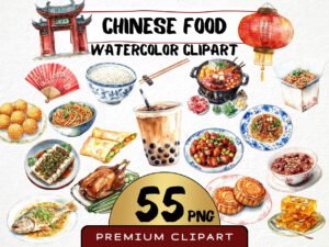 Watercolor Chinese Food Clipart 62 Png, Asian Kitchen Graphics, Rice China Food, Bubble Tee, Baozi Art, Digital Prints, Commercial Use