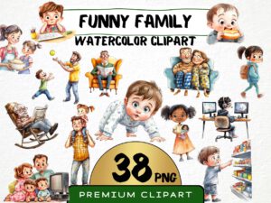 Funny Family Clipart 38 Png, Watercolor Kids Graphics, Mom and Dad Illustration, Quirky Baby Gift Art, Digital Prints, Instant Download