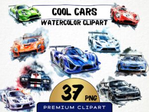 Cool Cars Watercolor Clipart 37 Png, Racecar Graphics, Supercar Racing Tshirt Design Commercial Use, Boy Gift, Instant Download Digital