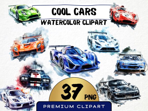 Cool Cars Watercolor Clipart 37 Png, Racecar Graphics, Supercar Racing Tshirt Design Commercial Use, Boy Gift, Instant Download Digital