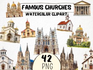 Famous Churches Clipart Png, Watercolor Church Notre Dame Cathedral, St. Peters Basilica, Catholic Church, Protestant Church Building Art