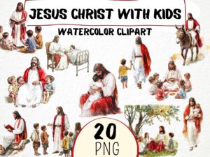 Jesus with Kids Clipart 20 Png, Watercolor New Testament Jesus Christ healing Children, Bible Stories Christian, Religious Sunday School Art