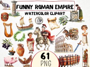 Funny Roman Empire Clipart 61 Png, Quirky Caesar, Cartoon Ancient History Watercolor Rome Colosseum, Roman Soldier Digital Art, Scrapbooking