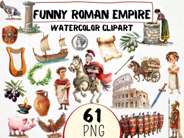 Funny Roman Empire Clipart 61 Png, Quirky Caesar, Cartoon Ancient History Watercolor Rome Colosseum, Roman Soldier Digital Art, Scrapbooking