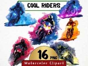 Cool Riders Clipart 16 Png, Racing Motorcycle Color Splash Tshirt Design Clipart, POD Boys T shirt Graphics Watercolor, Commercial Use