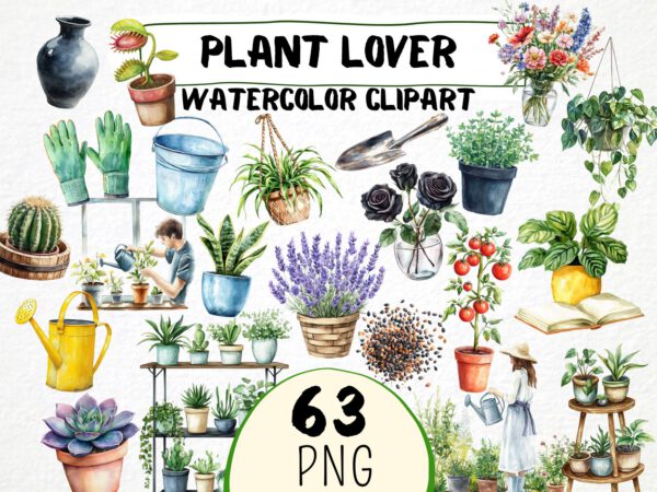 Plant Lover Clipart 62 Png,  Watercolor Homegrown Plants, Tulip Flower, Herbs Botanical Healthy Art, Vegan Life Digital Art Commercial Use