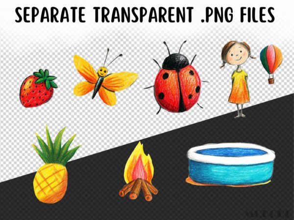Cute Kids Summer Clipart 54 Png, Ice Cream Illustration, Sunshine Fruits, Beach Fun, Nursery Tropical Art,  Digital Prints, Commercial Use - Image 10