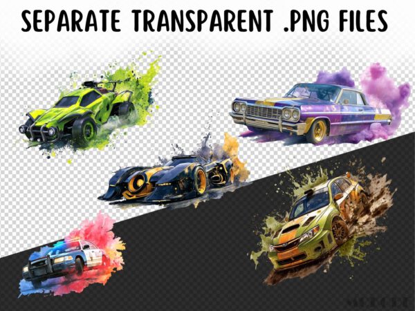 Cool Cars Clipart 22 Png, Race Car Color Splash Tshirt Design Clipart, POD Boys T shirt Graphics, Fast Racing Car Watercolor, Commercial Use - Image 10