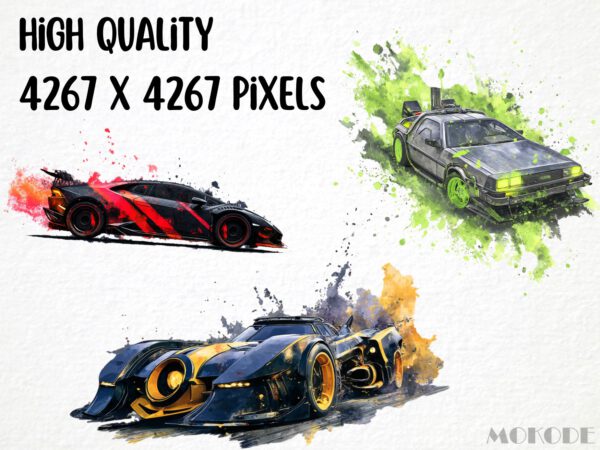 Cool Cars Clipart 22 Png, Race Car Color Splash Tshirt Design Clipart, POD Boys T shirt Graphics, Fast Racing Car Watercolor, Commercial Use - Image 2
