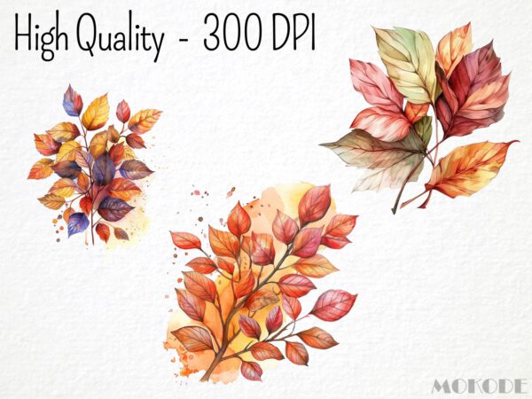 Watercolor Autumn Leaves Clipart 36 Png, Fall Leaves Season Graphics, Autumn Crafting, Card Making, Mixed Media Fall Forest, Commercial Use - Image 2