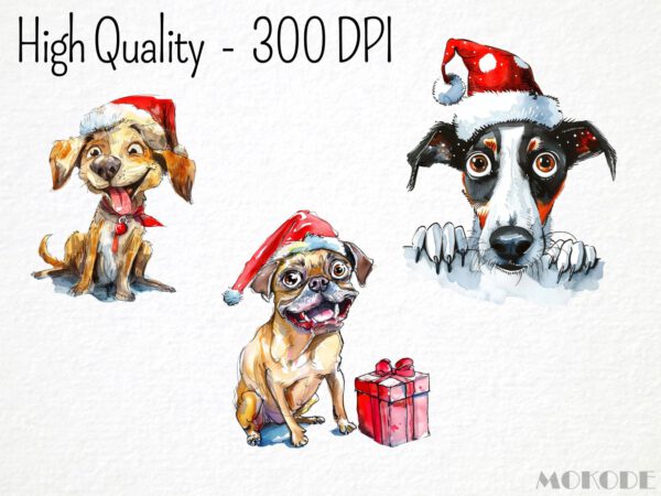 Funny Christmas Dogs Clipart 41 Png, Festive Caricature Puppies, Quirky Dog Clipart, Pet Santa Hat Animals, Digital Prints Scrapbooking - Image 4