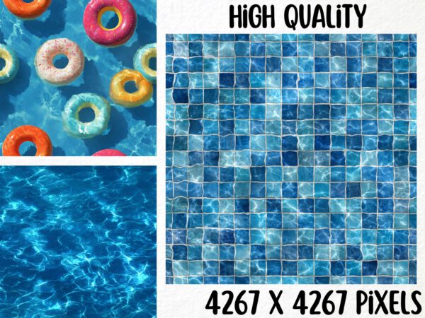 40 High Quality Swimming Pool Patterns Png, Seamless Summer Pool Digital Paper, Blue Water Pattern, Beach Digital Download, Commercial Use - Image 2