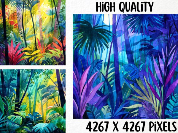 20 High Quality Watercolor Vibrant Jungle Designs Png, Amazon Rainforest Illustration, Scrapbook, Wall Art, Digital Download, Commercial Use - Image 2