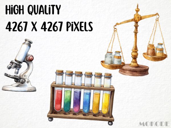 Science Lab Clipart 89 Png, Physics Watercolor Radioactive Atom Illustration, Chemistry Class Experiment, Maths Formula Digital Download - Image 2