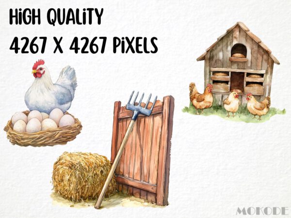Barn Animals Clipart 47 Png, Watercolor Farm, Cute Cow Illustration, Sheep Art, Goat Clipart, Pig, Horse, Chicken Coop, Digital Download - Image 2