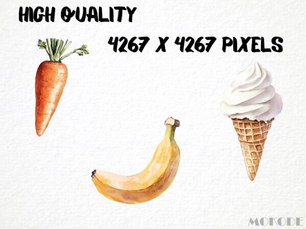 Watercolor Food Clipart 47 Png, Cute Breakfast, Kids Illustration, Junk Food, Healthy Veggies, Fruits Clipart Digital Prints, Commercial Use - Image 2
