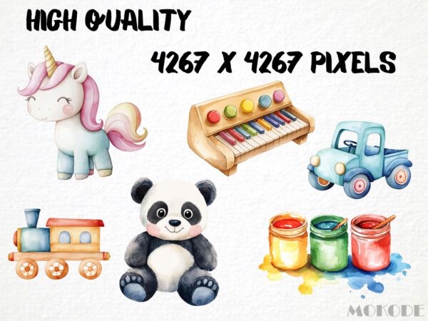 Watercolor Playroom Clipart 91 Png, Childrens Toys Cute Playtime Illustration, Kindergarden Nursery Boys and Girls Toys, Commercial Use - Image 2