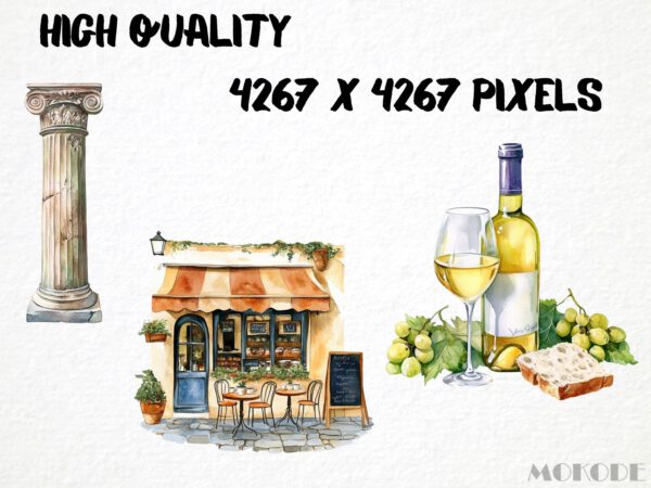 Watercolor Italy Clipart 85 Png, Italian Food Clipart, Summer Italy Trip Tradition, Rome Street, Clipart Instant Download Pizza, Colosseum - Image 2