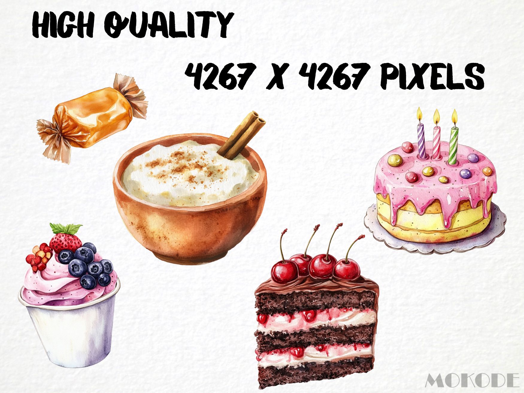 Watercolor Sweet Treats Clipart 86 Png, Cakes & Cookies Illustrations Chocolate Art, Birthday Cake, Ice Cream Digital Prints, Commercial Use - Image 2