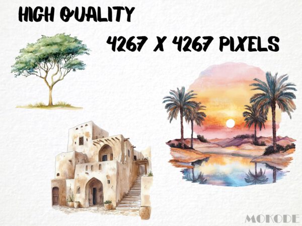 Watercolor Ancient Middle East Clipart 72 Png, Egypt Pyramid Illustration, Camel, Clay Pot, Digital Prints, Instant Download, Scrapbooking - Image 2