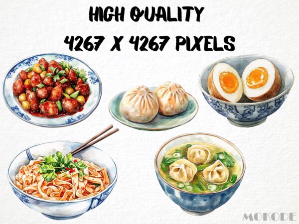 Watercolor Chinese Food Clipart 62 Png, Asian Kitchen Graphics, Rice China Food, Bubble Tee, Baozi Art, Digital Prints, Commercial Use - Image 2