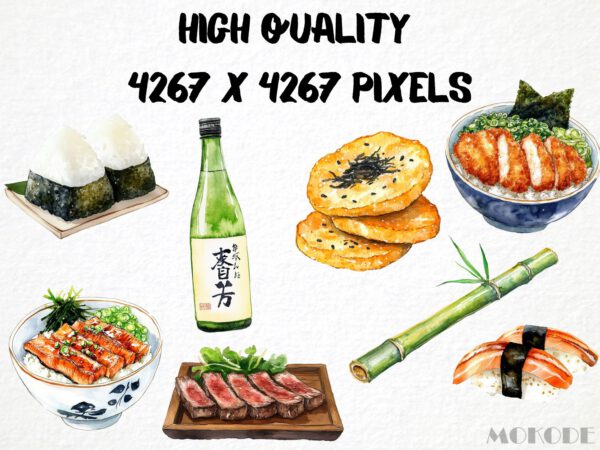 Watercolor Japanese Food Clipart 60 Png, Asian Kitchen Graphics, Sushi Japanese Food Traditional and Trend. Digital Prints, Commercial Use - Image 2