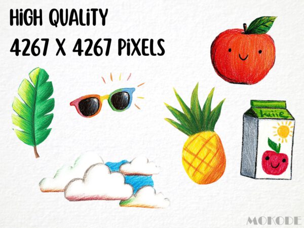Cute Kids Summer Clipart 54 Png, Ice Cream Illustration, Sunshine Fruits, Beach Fun, Nursery Tropical Art,  Digital Prints, Commercial Use - Image 2