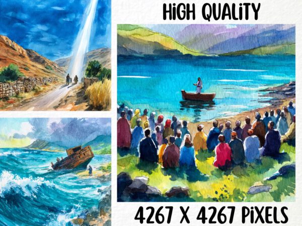 Bible Landscapes 98 Png, Watercolor Old and New Testament Jesus Christ, Bible Stories Christian Scenes, Clipart Religious Sunday School Art - Image 2
