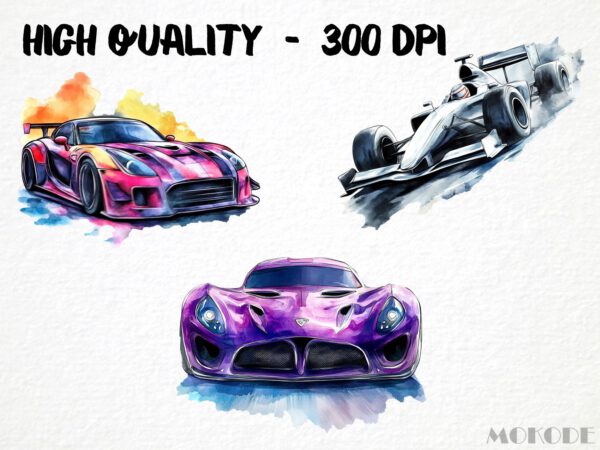 Cool Cars Watercolor Clipart 37 Png, Racecar Graphics, Supercar Racing Tshirt Design Commercial Use, Boy Gift, Instant Download Digital - Image 2